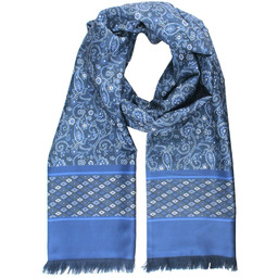 Elegancki Szalik Wełniano-Jedwabny - His Story - Niebieski