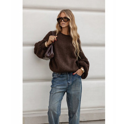 SWETER MOHEROWY Z BUFIASTYMI RĘKAWAMI BRĄZOWY