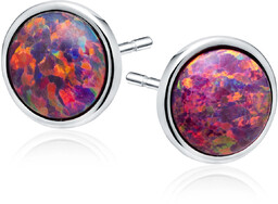 Eleganckie rodowane srebrne kolczyki kółka czerwony opal srebro