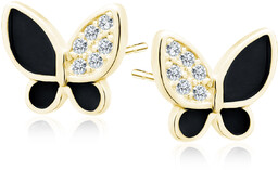 Delikatne pozłacane srebrne kolczyki motyle motylki czarna emalia