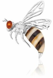 Broszka srebrna pszczoła z bursztynem Bee
