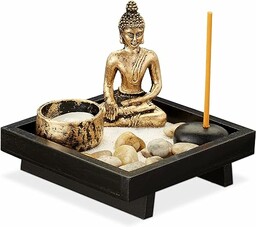 Relaxdays Zen ogród statuetka buddy, zestaw spokoju, żwir,