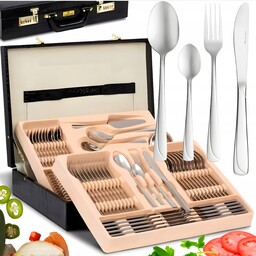 Komplet Sztućców Walizka Zestaw Sztućce Stal Nierdzewna 72EL