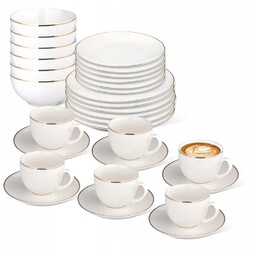 Serwis obiadowo-kawowy talerze filiżanki Altom Bella Złota Linia