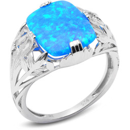 Srebrny Pierścionek z Dużym Niebieskim Opalem