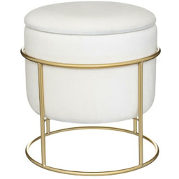 Pufa welurowa Eliane beżowa okrągła na złotej nodze