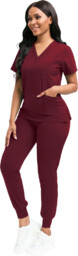 Nianqing Komplet Medyczny Damski Scrubs - Bordo -