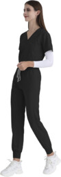 Nianqing Komplet Medyczny Damski Scrubs - Czarny -