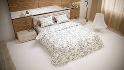 Luxury Pościel bawełniana 220x200 Kwiatki biała szara oliwkowa