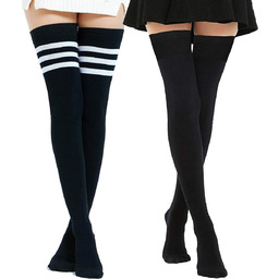 DRESHOW Ekstra Długie Bawełniane Pończochy Uda Plus Size