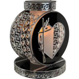 Znicz solarny koło 20 x 25 cm srebrny