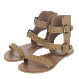 Chattawak Brązowe Gladiatorki z Ćwiekami na Płaskim Obcasie