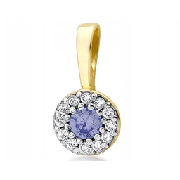 Złota przywieszka 585 okrągła tanzanit brylanty z diamentem