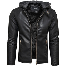 Kurtka męska skórzana czarna z kapturem Recea