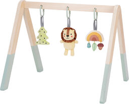 TookyToy Drewniany leżaczek dla dzieci z zabawkami