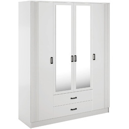 Edinos Premium Biała czterodrzwiowa szafa z ryflowaniem