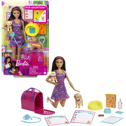 Barbie Adopcja piesków Zestaw z lalką brunetką