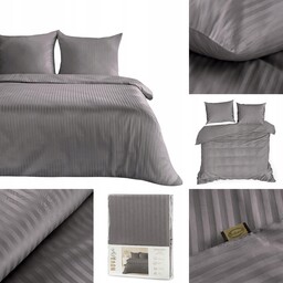 Pościel Bawełniana W Prążki 200x220 Vera stalowy Komplet