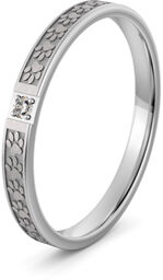 Pierścionek obrączkowy z białego złota z brylantem