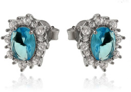 Eleganckie rodowane srebrne kolczyki markizy błękitne i białe