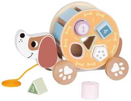 TookyToy Drewniany piesek do ciągnięcia z kostkami