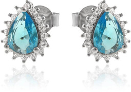 Eleganckie rodowane klasyczne srebrne kolczyki łezki krople błękitne