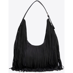Duża torebka na ramię z frędzlami czarna