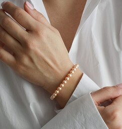 Pakamera Perły Swarovski bransoletka brzoskwiniowa