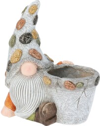 Doniczka ogrodowa z siedzącym krasnalem, polyresin, 30 x