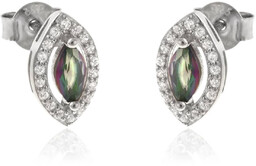 Eleganckie rodowane srebrne kolczyki łezki krople tęczowy topaz