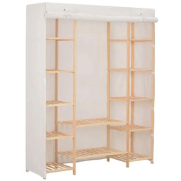 Edinos Materiałowa biała szafa z drewnianym stelażem W9-M26