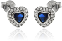 Eleganckie rodowane srebrne kolczyki serca serduszka szafir cyrkonie
