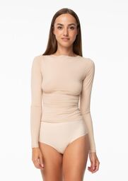 Koszulka damska z elastycznego gładkiego materiału beżowa Longsleeve