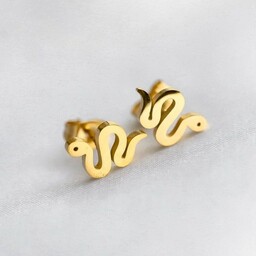 Kolczyki wkrętki złote wąż ze stali szlachetnej