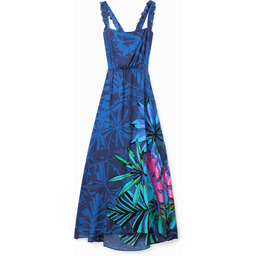 Sukienka średniej długości z falbankami i nadrukiem