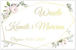 Plakat Weselny personalizowany z kwiatkami - 90x60 cm