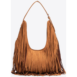 Duża torebka na ramię z frędzlami brązowa