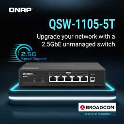 Qnap QSW-1105-5T 5 portowy przełącznik 5x 2,5GbE, wbudowany