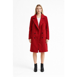 KAREN MILLEN CZERWONY KLASYCZNY PŁASZCZ DWURZĘDOWY Z WEŁNĄ