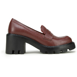 Czółenka skórzane na platformie z bieżnikiem czerwone