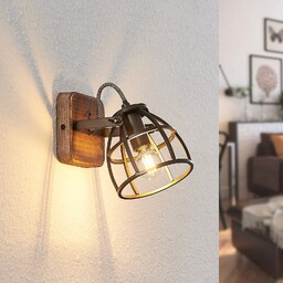 Lampa Ścienna Lindby, Rutger, ściemnialny, drewniany, salon, metal,