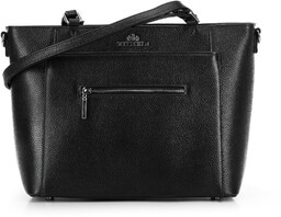 Shopper ze skóry z kieszenią na przodzie czarno