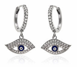 Eleganckie rodowane wiszące srebrne kolczyki kółka oko proroka