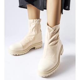 Beżowe skarpetkowe botki eko-zamsz Cigliano-37