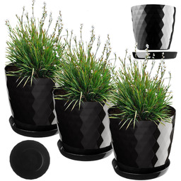 Doniczka na kwiaty z podstawką czarna Amily 20