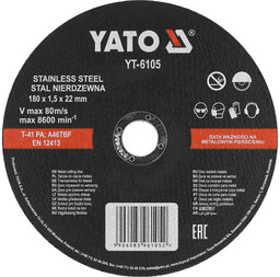 Yato Tarcza do cięcia stali nierdzewnej 180x1,5x22 mm