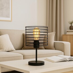 Pakamera Czarna lampka stołowa z drucianym kloszem
