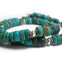 Oryginalny Turkus Heishe Piękny Naszyjnik Srebro 55 cm