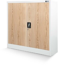 Metalowa szafa z półkami BEATA: biała/dąb sonoma (1377),