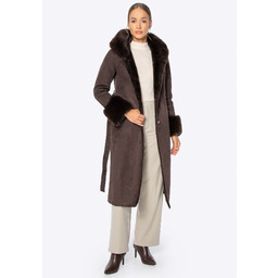 Płaszcz damski z kołnierzem i mankietami ze sztucznego